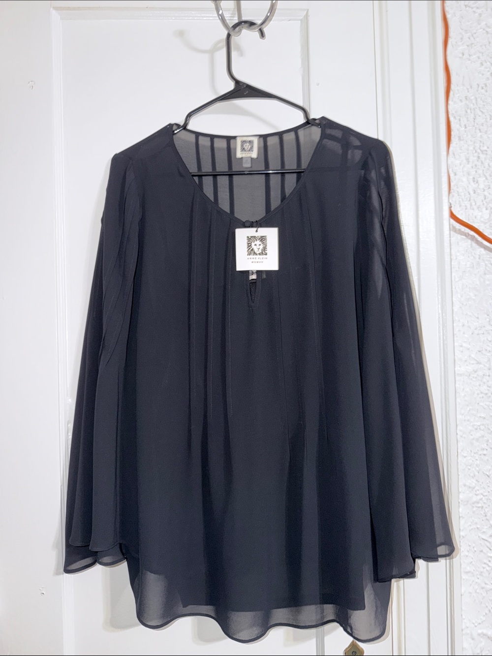 Anne Klein Black Sheer Long-Sleeve Blouse